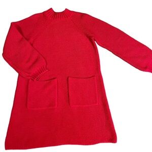 Hanna Andersson Red Christmas Sweater Dress with bubble sleeve size 6-7